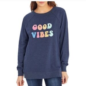 Wildfox Good Vibes navy blue longsleeves pullover swearshirt women's